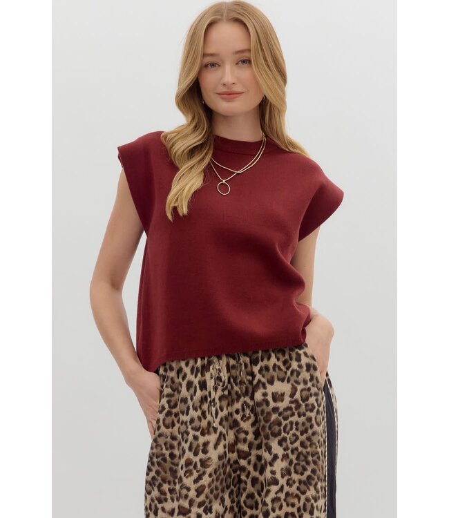 Olivia Solid Crewneck Sweater Knit Muscle Tee Top