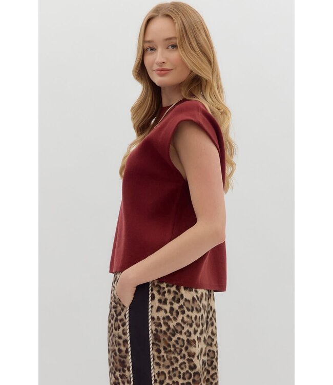 Olivia Solid Crewneck Sweater Knit Muscle Tee Top