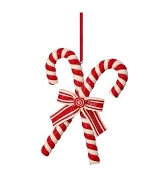 6.5” Cdough Dbl Candy Cane Ornament - Red White