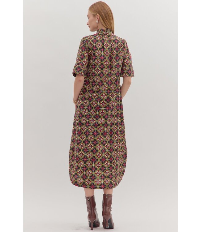 Ava Geometric Print Short Sleeve Midi Dress