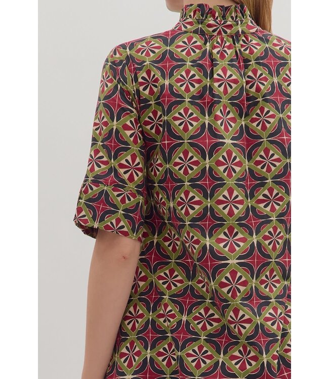 Ava Geometric Print Short Sleeve Midi Dress