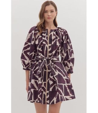 Luna Geometric Print ¾ Sleeve Mini Dress