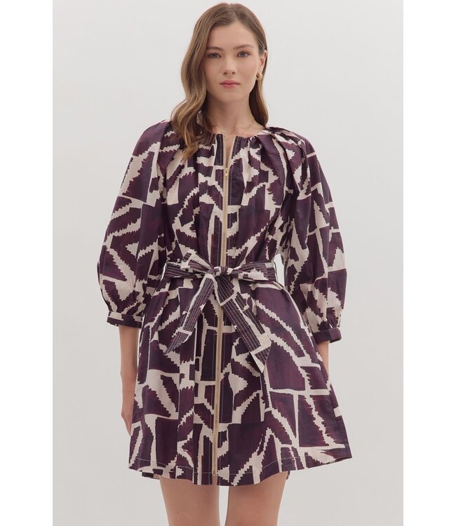 Luna Geometric Print ¾ Sleeve Mini Dress