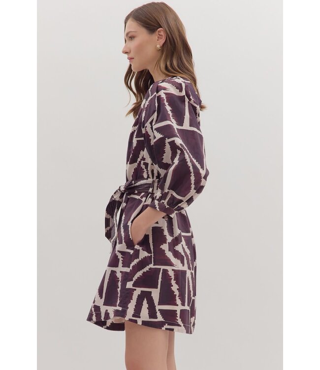 Luna Geometric Print ¾ Sleeve Mini Dress