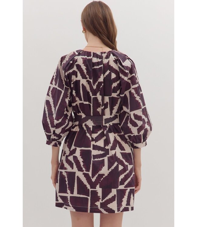 Luna Geometric Print ¾ Sleeve Mini Dress