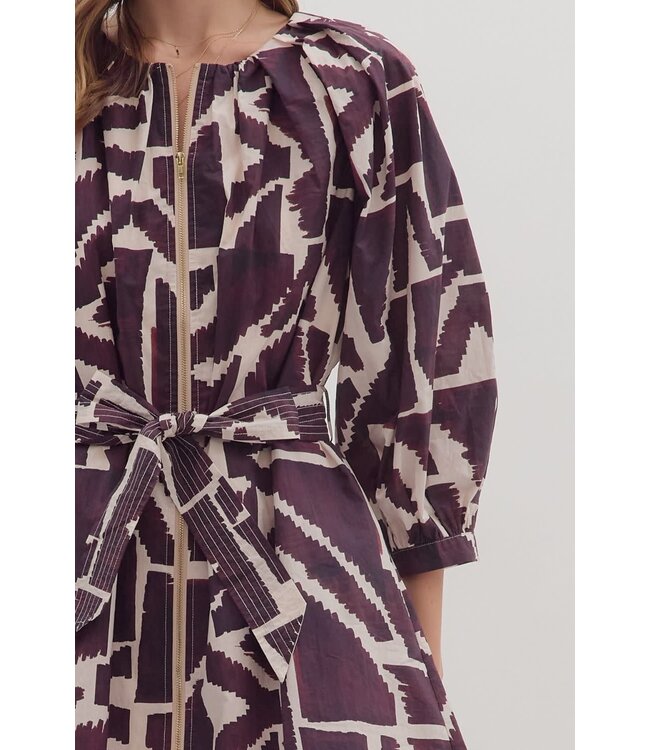 Luna Geometric Print ¾ Sleeve Mini Dress