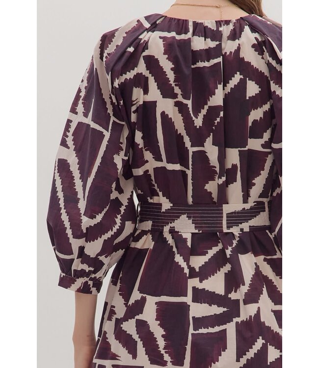 Luna Geometric Print ¾ Sleeve Mini Dress