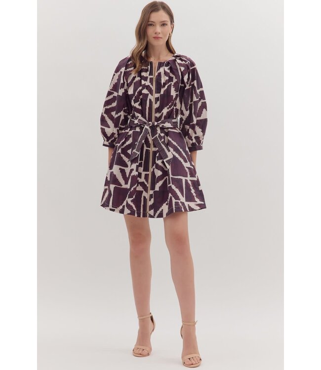 Luna Geometric Print ¾ Sleeve Mini Dress