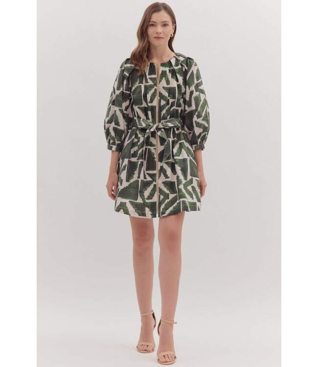 Luna Geometric Print ¾ Sleeve Mini Dress