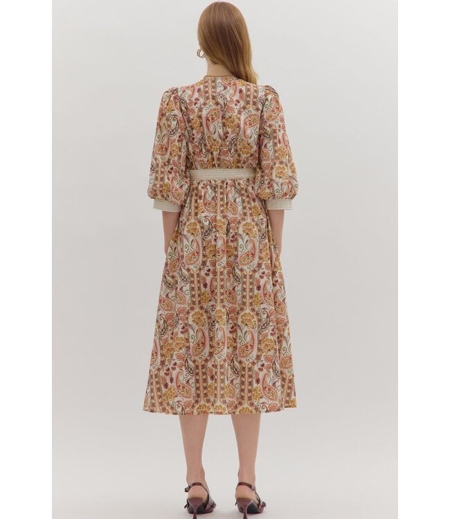 Mila Paisley Print Puff Sleeve Midi Dress
