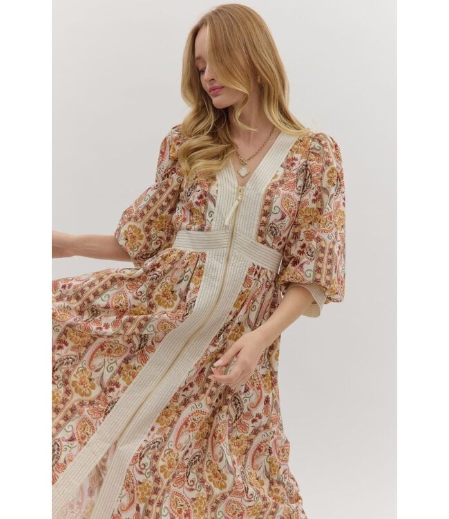 Mila Paisley Print Puff Sleeve Midi Dress