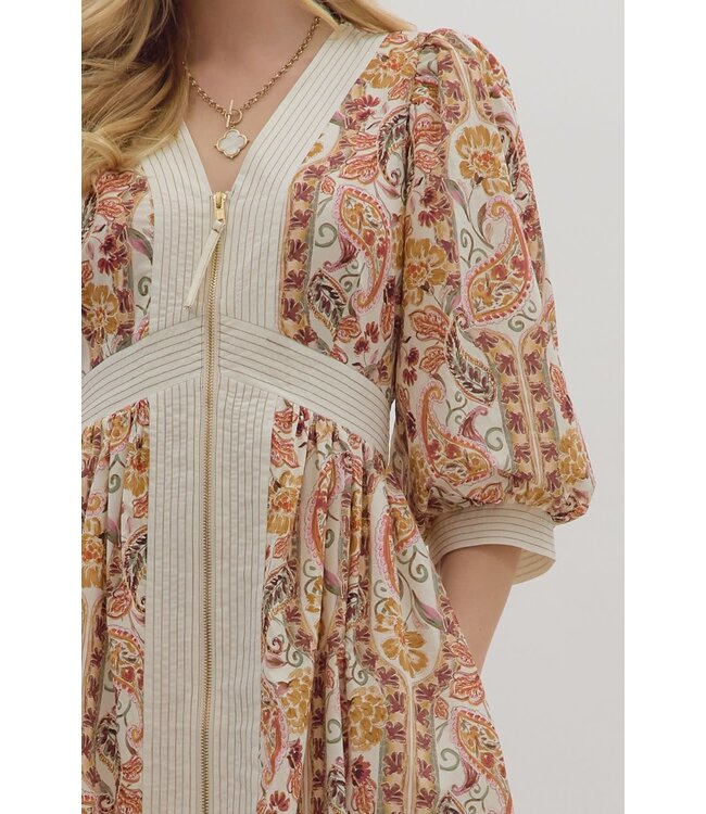 Mila Paisley Print Puff Sleeve Midi Dress