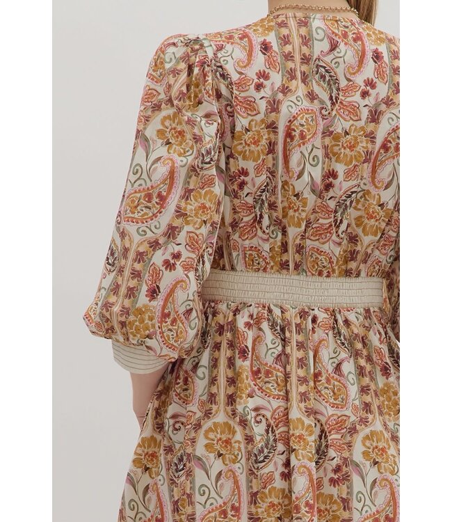 Mila Paisley Print Puff Sleeve Midi Dress