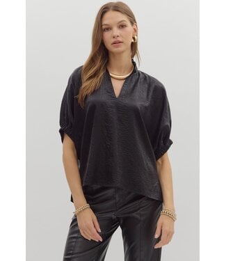 Ella Metallic V-Neck Band Collar Short Dolman Sleeve Top