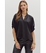 Ella Metallic V-Neck Band Collar Short Dolman Sleeve Top