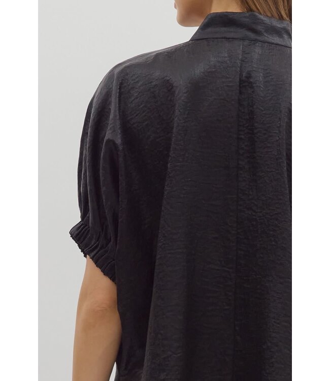 Ella Metallic V-Neck Band Collar Short Dolman Sleeve Top