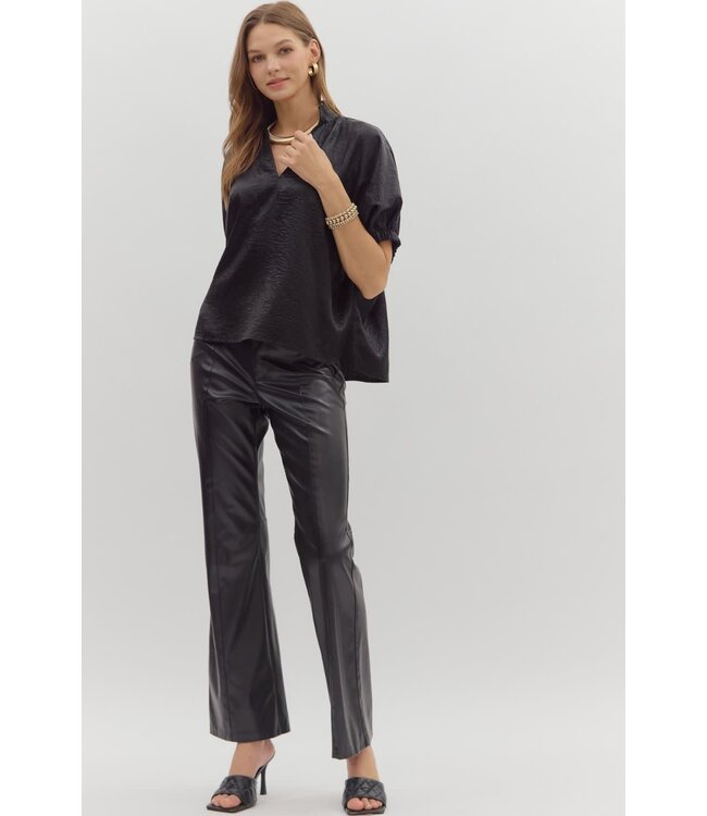 Ella Metallic V-Neck Band Collar Short Dolman Sleeve Top