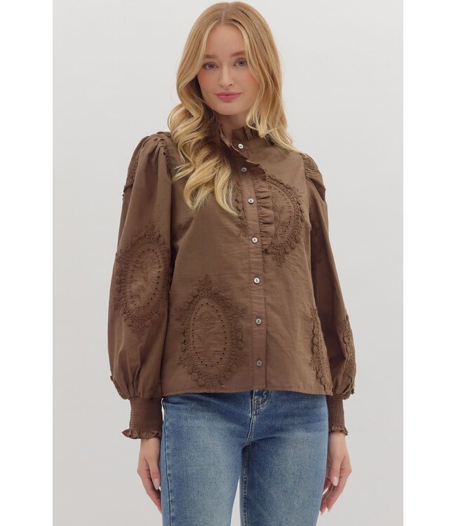 Avery Solid Long Sleeve Button Front Top