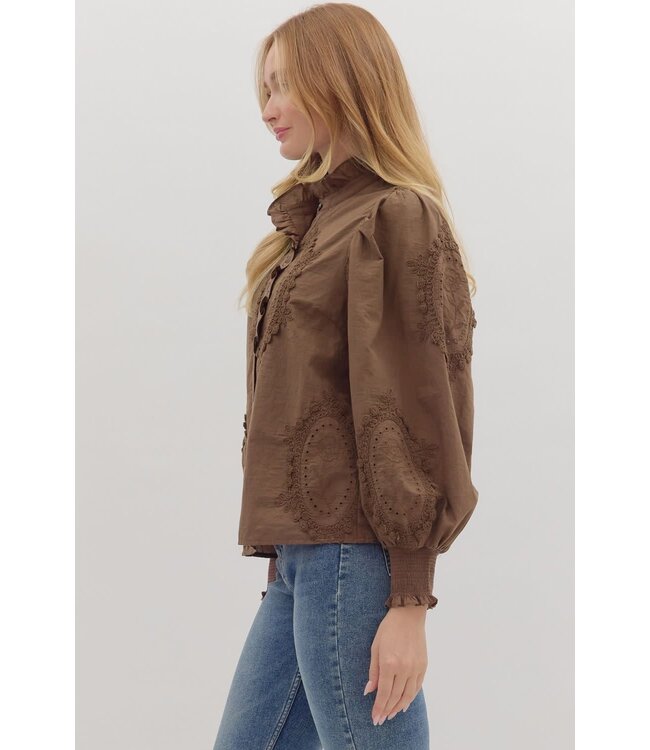 Avery Solid Long Sleeve Button Front Top