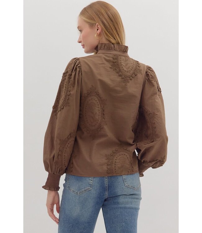 Avery Solid Long Sleeve Button Front Top