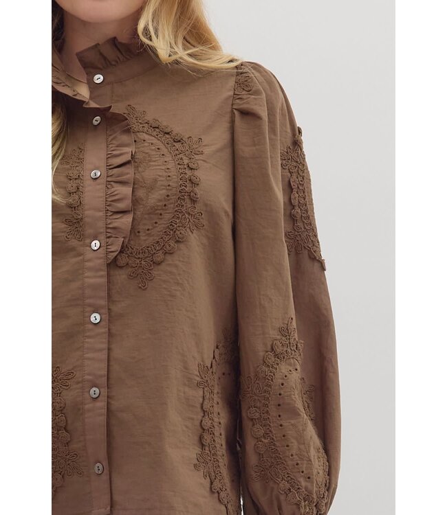 Avery Solid Long Sleeve Button Front Top