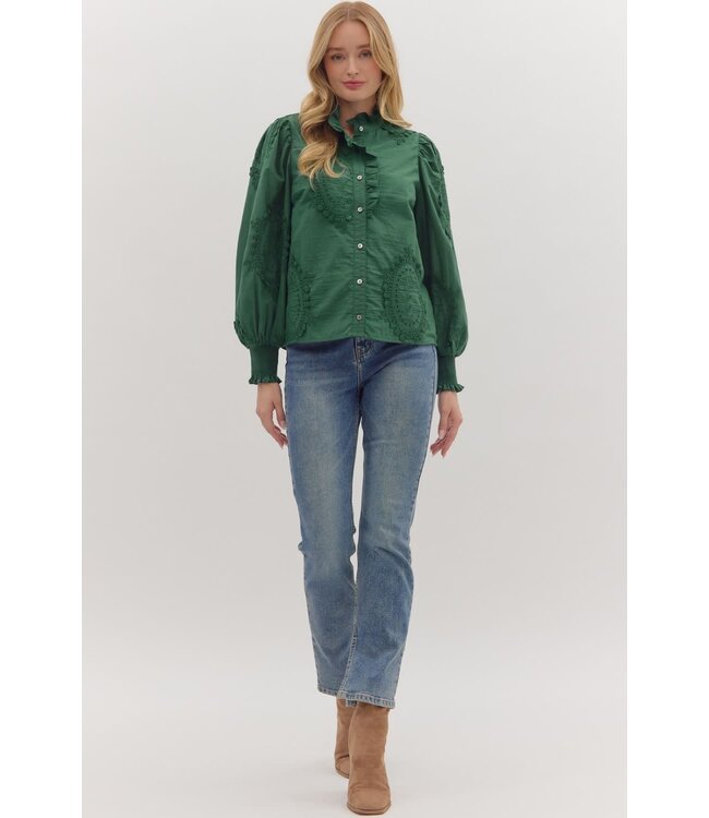 Avery Solid Long Sleeve Button Front Top