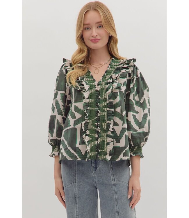 Hazel Printed ¾ Puff Sleeve Top