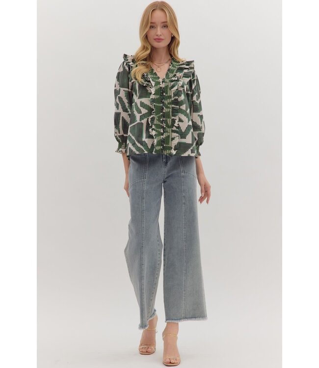 Hazel Printed ¾ Puff Sleeve Top