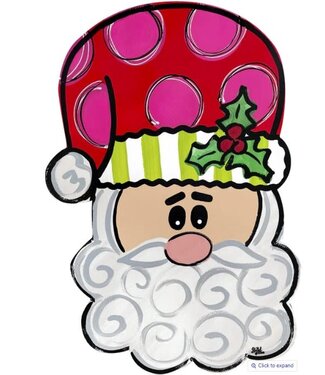 Door Hanger  - Santa with a Green Polka Dot Background