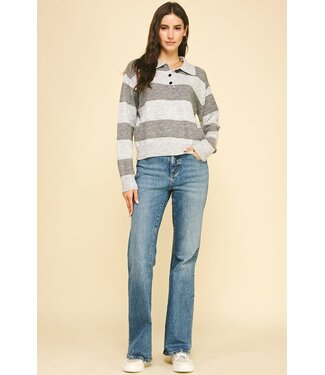 Zari Striped Knit Basic Collar Sweater