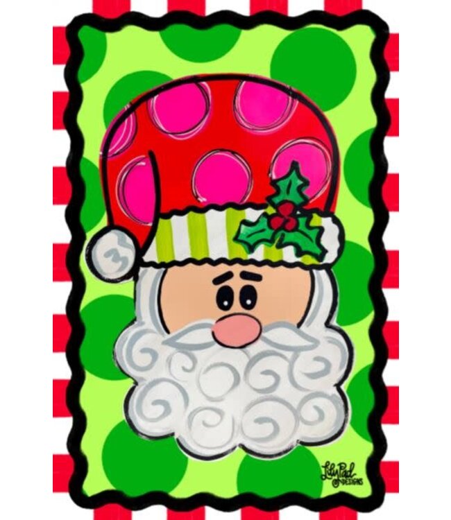 Door Hanger  - Santa with a Green Polka Dot Background