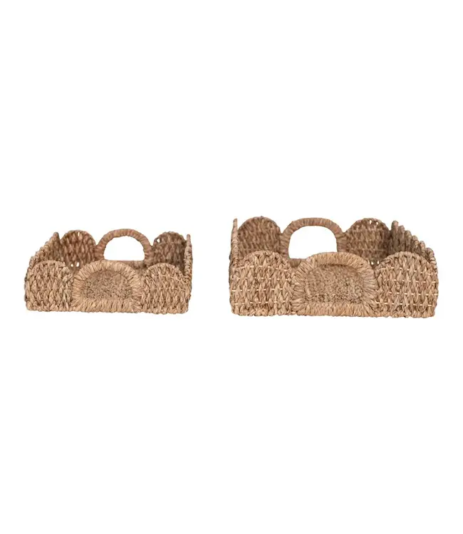 Decorative Braided Bankuan Trays w/ Handles & Scalloped Edge