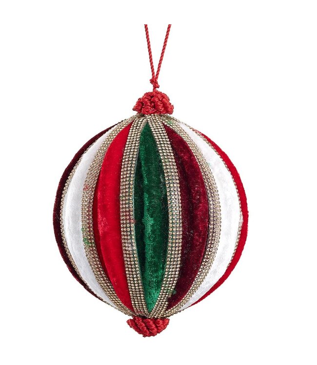 5" Diamond Velvet Ball Ornament Red Green