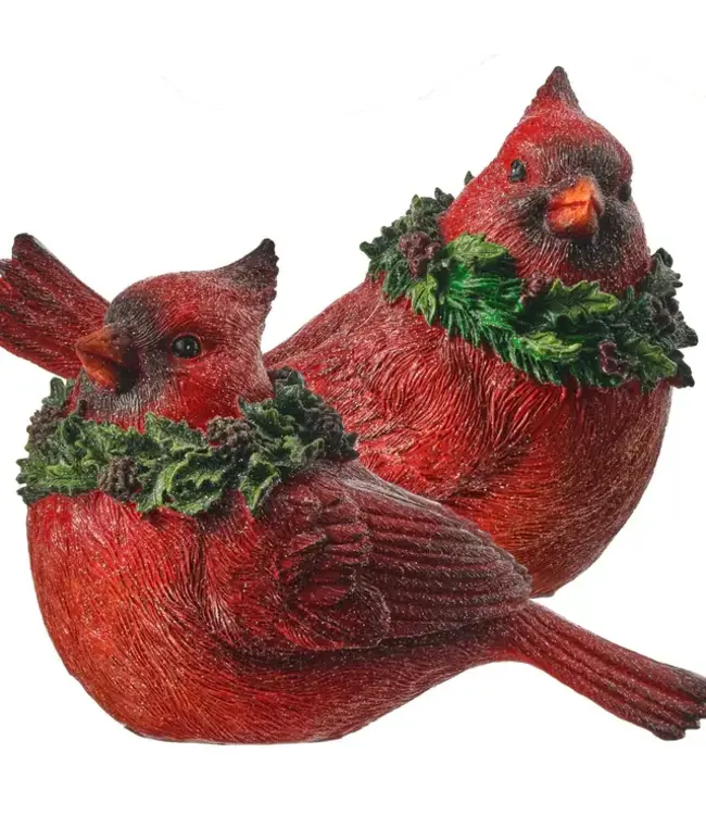 6.5" Resin Glitter Cardinal with Holly - Sold Individually