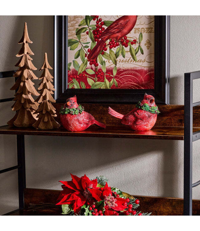 6.5" Resin Glitter Cardinal with Holly - Sold Individually