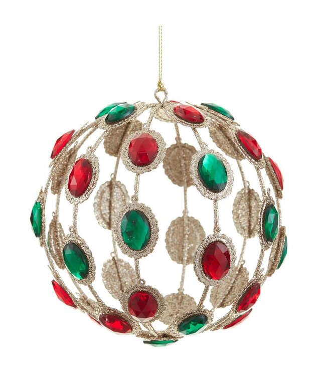 4.5" Glittered Rhinestone Filigree Ball Ornament Red Green
