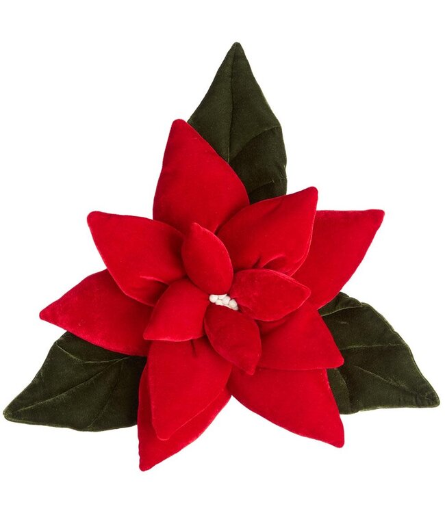 18" Velvet Poinsettia Pillow Red