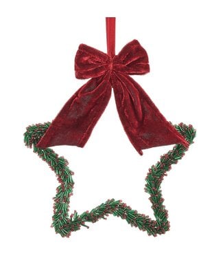 8" Beaded Star Ornament With Bow Green Red