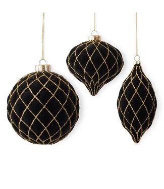 Black & Gold Velvet Ornament - Sold Individually
