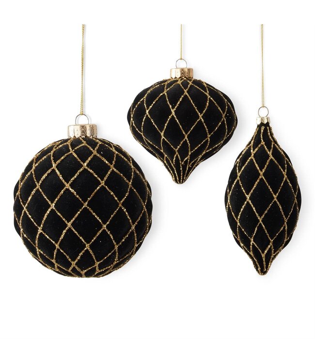 Black & Gold Velvet Ornament - Sold Individually