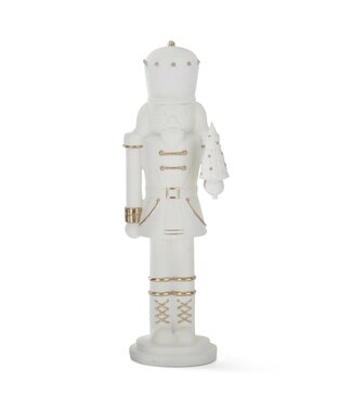 15 Inch White Resin Nutcracker w/Tree & Gold Trim
