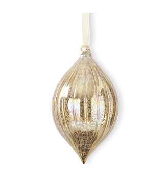 7 Inch Gold Ribbed Mercury Glass Teardrop Ornament