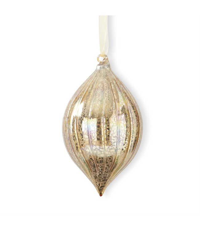 7 Inch Gold Ribbed Mercury Glass Teardrop Ornament