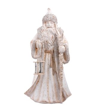 4' Santa Holding A Lantern White Antique