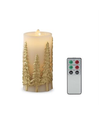 7.75 Inch Gold Embossed Trees LED Water Candle w/Timer & Remote