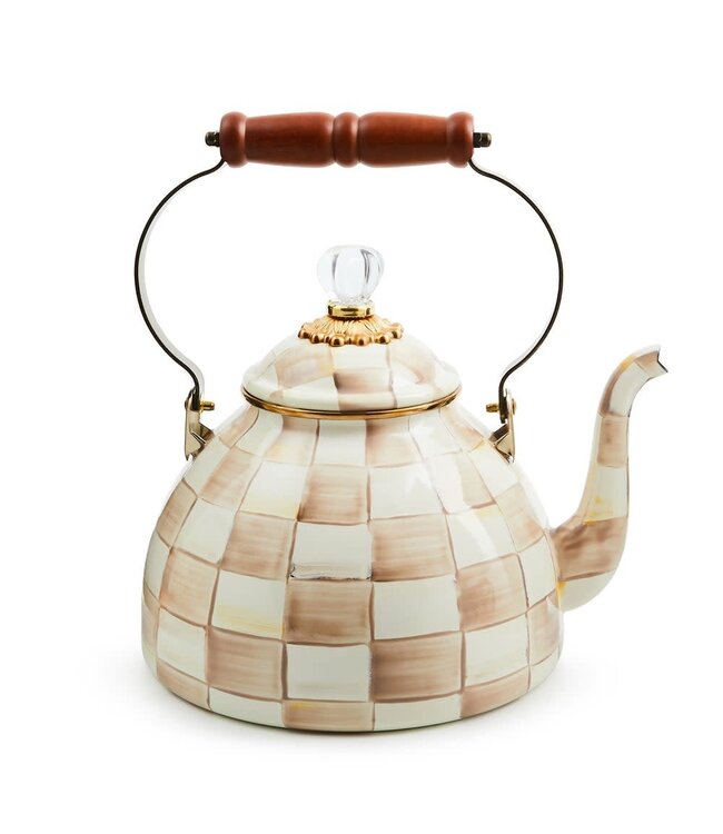 MACKENZIE CHILDS Mocha Check 3 Quart Tea Kettle