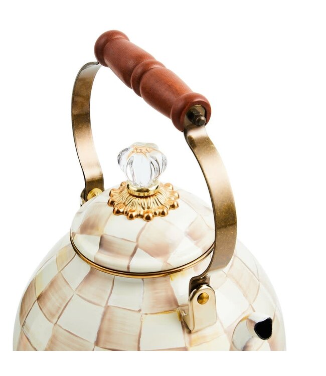 MACKENZIE CHILDS Mocha Check 3 Quart Tea Kettle
