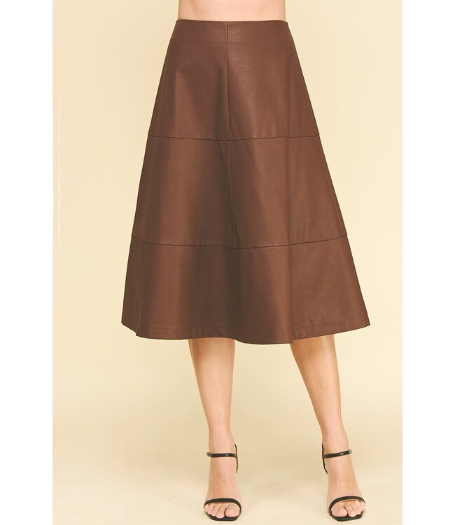 Lyka Pu Leather Tiered A-line Skirt