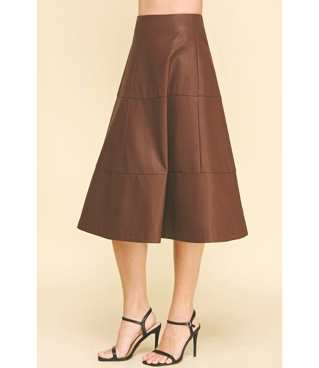 Lyka Pu Leather Tiered A-line Skirt