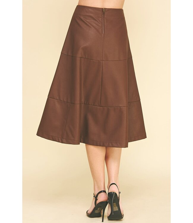 Lyka Pu Leather Tiered A-line Skirt